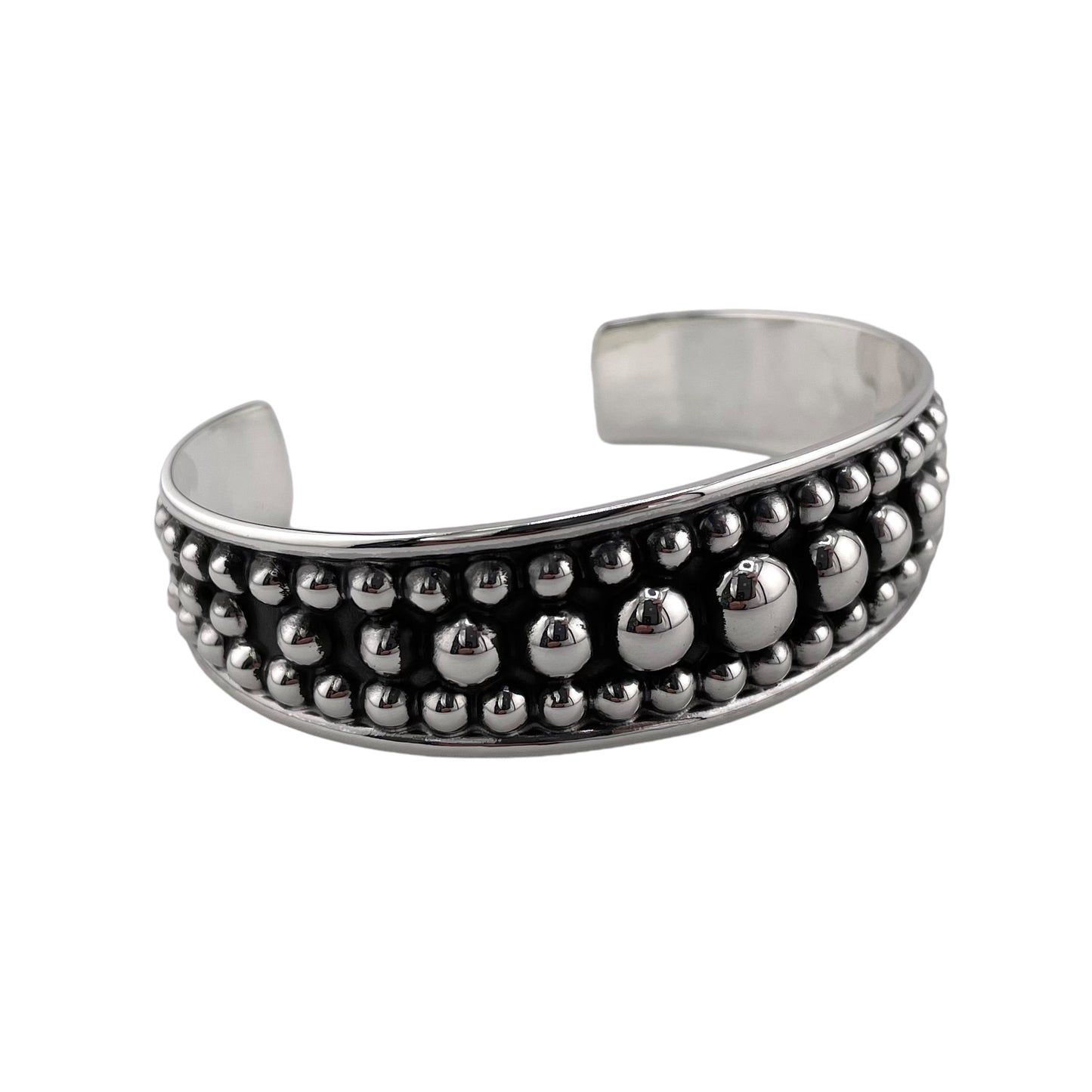 Ball Dot Row 20mm Cuff Bracelet Sterling Silver