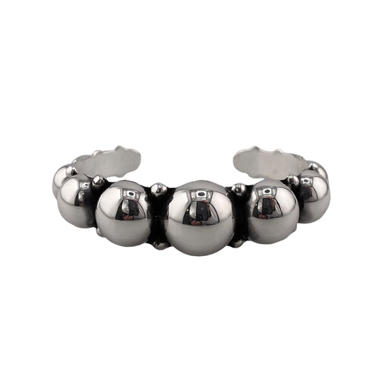 Ball Bead Row 18mm Cuff Bracelet Sterling Silver