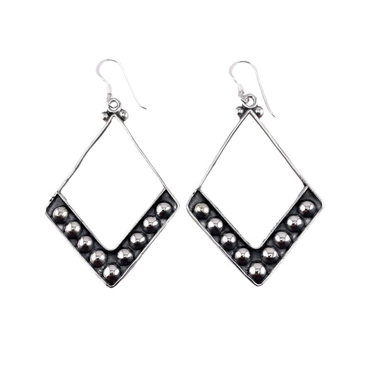 Sterling Silver Dotted Bead Dangle Earrings