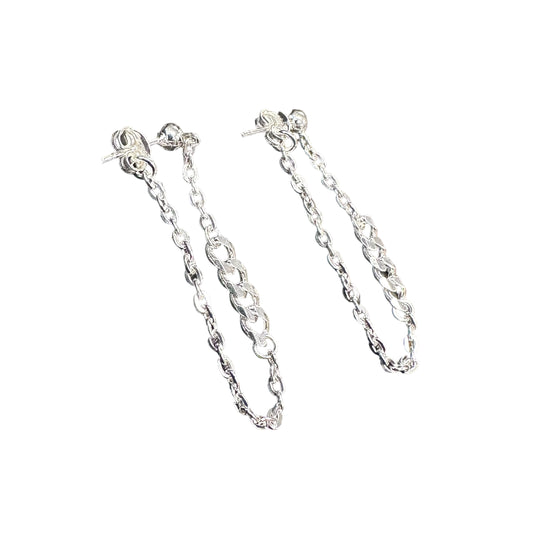 Chain Loop Stud Earrings Sterling Silver