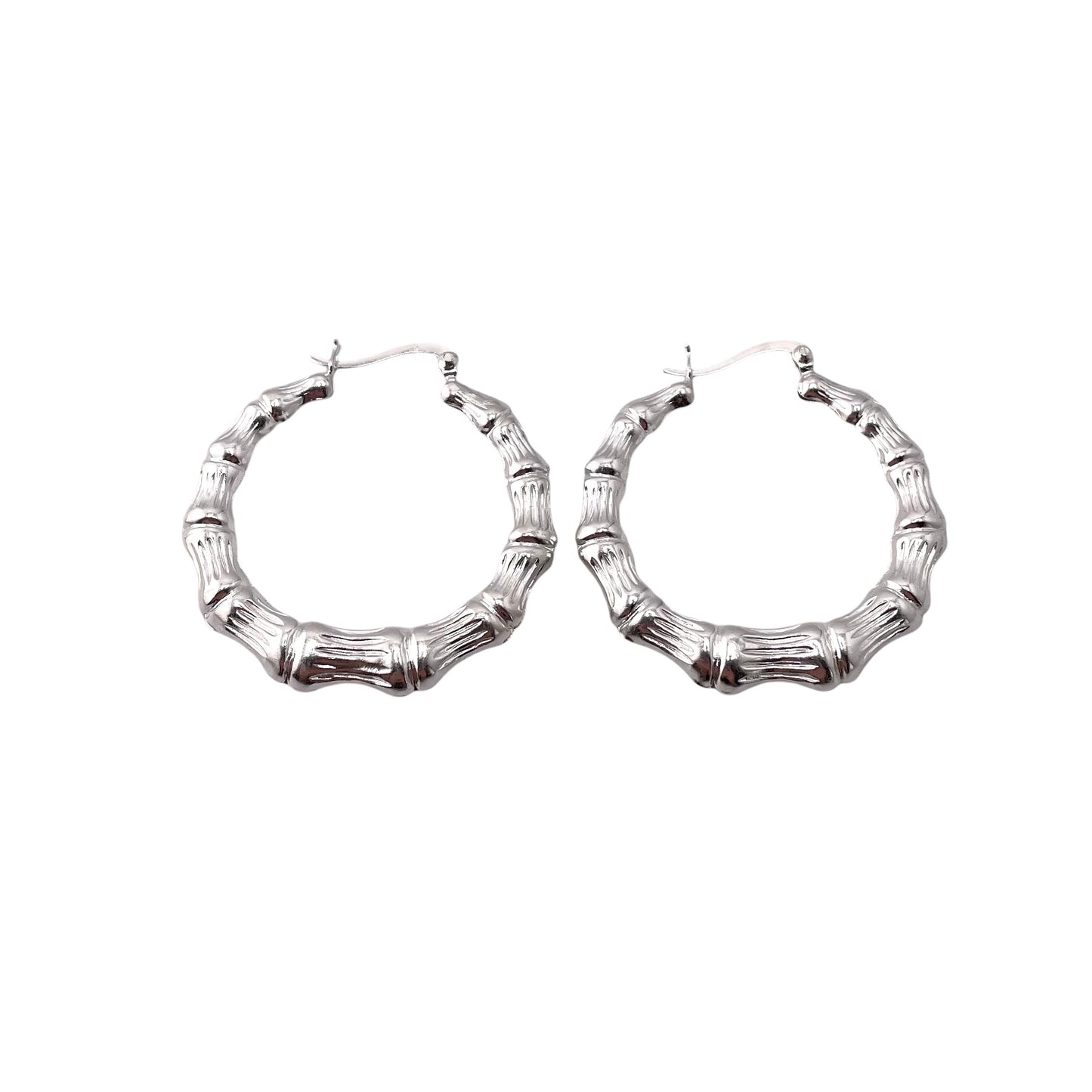 Bamboo 40mm Hoop Earrings Sterling Silver