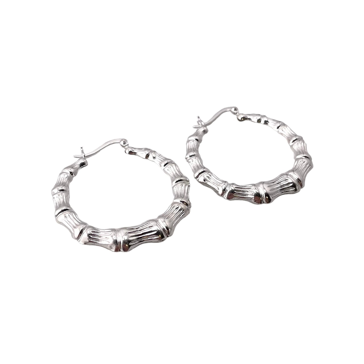 Bamboo 40mm Hoop Earrings Sterling Silver