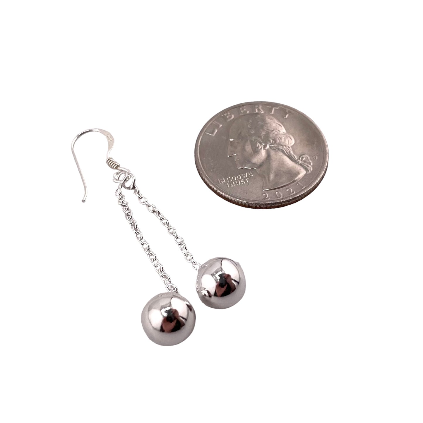 Double Bead Dangle Earrings Sterling Silver