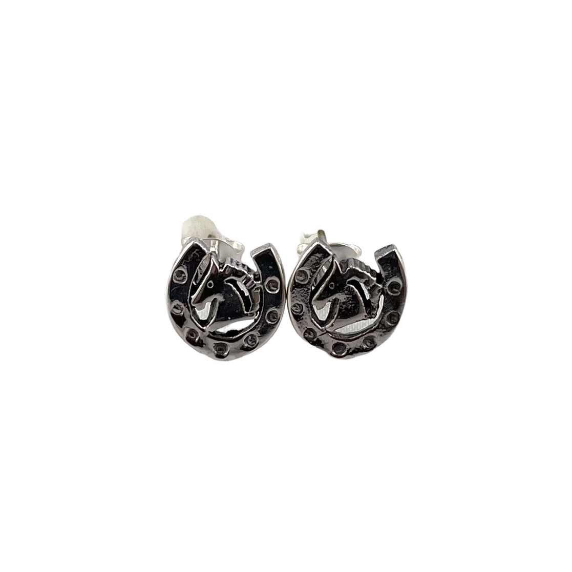 Horseshoe & Head Stud Earrings Sterling Silver