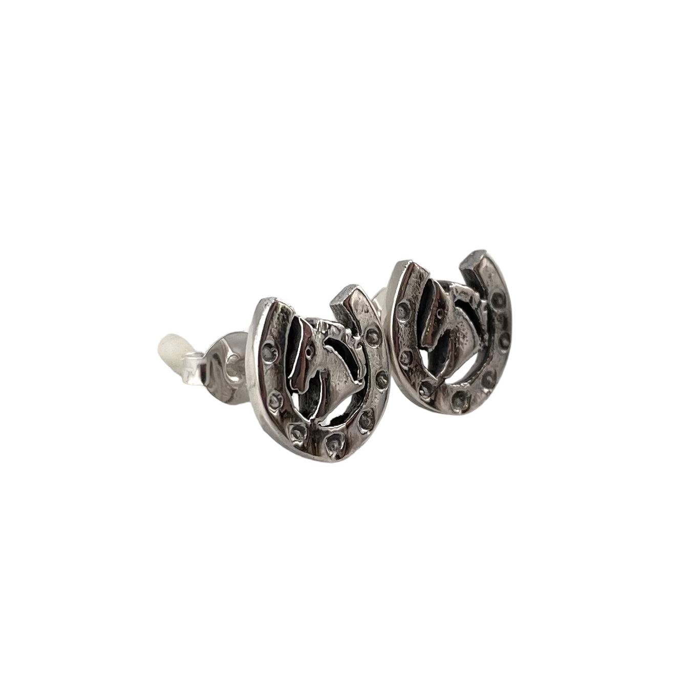 Horseshoe & Head Stud Earrings Sterling Silver