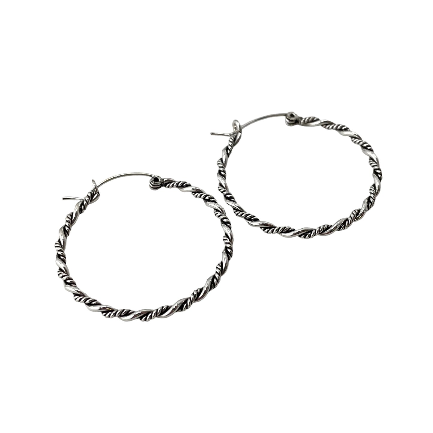 Rope Twist 35mm Hinged Hoop Earrings Sterling Silver