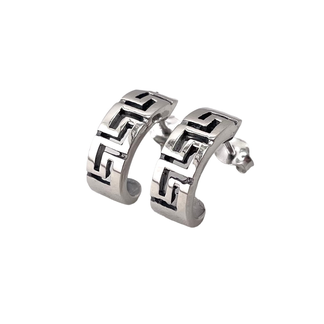 Greek Key Post Earrings Sterling Silver