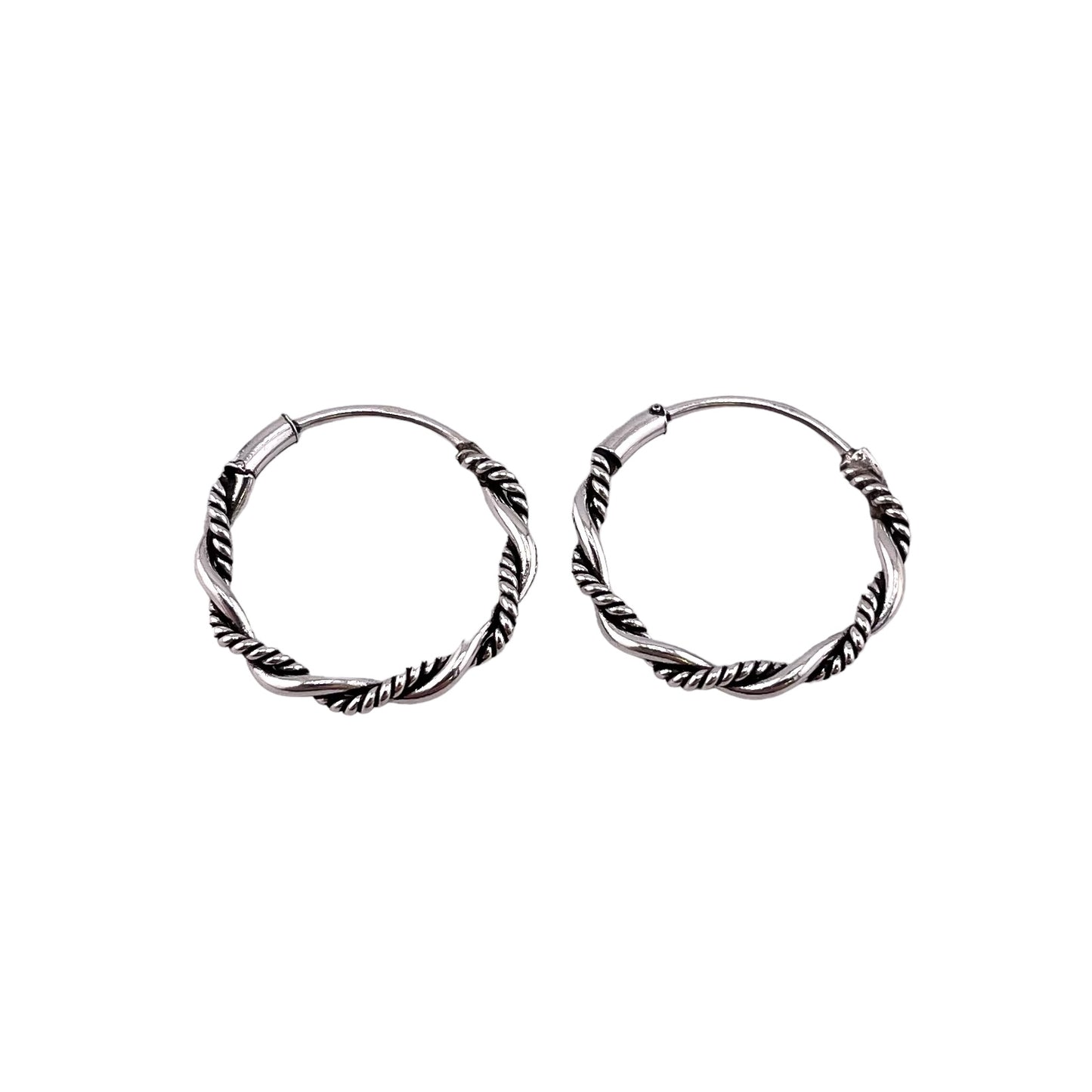 Rope Twist Endless Hoop Earrings Sterling Silver Available from 16mm to 40mm