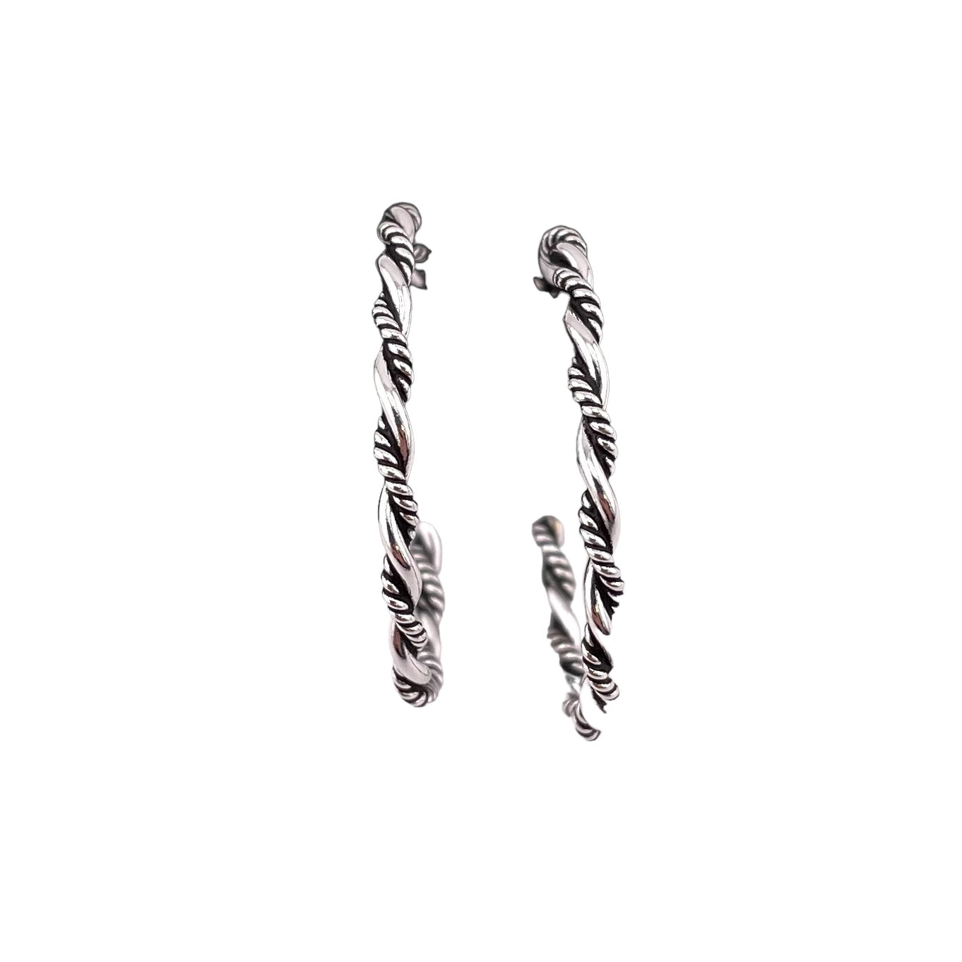 Rope Twist Hoop Post Earrings Sterling Silver Available From 30mm To 40mm