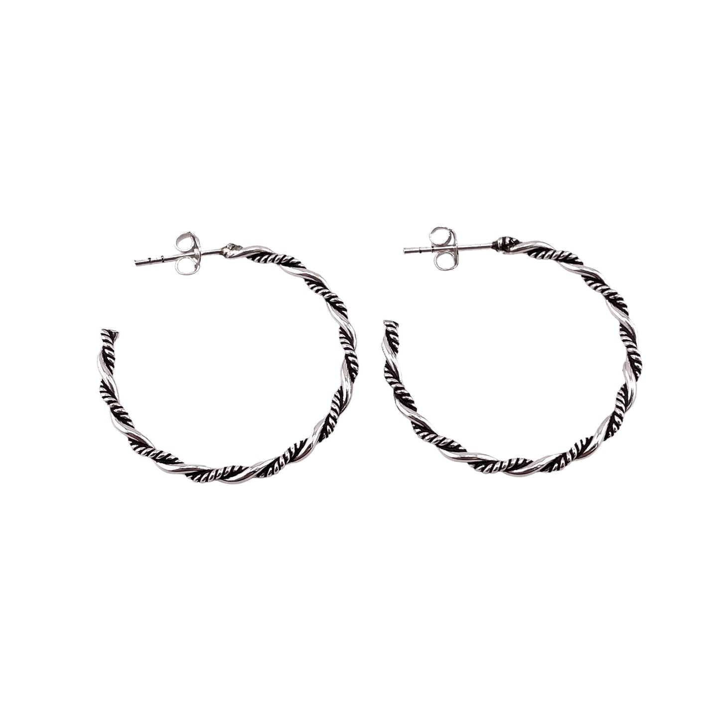 Rope Twist Hoop Post Earrings Sterling Silver Available From 30mm To 40mm