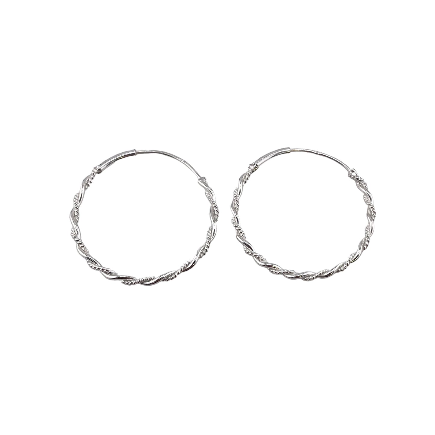 Rope Twist Endless Hoop Earrings Sterling Silver Available From 18mm to 30mm