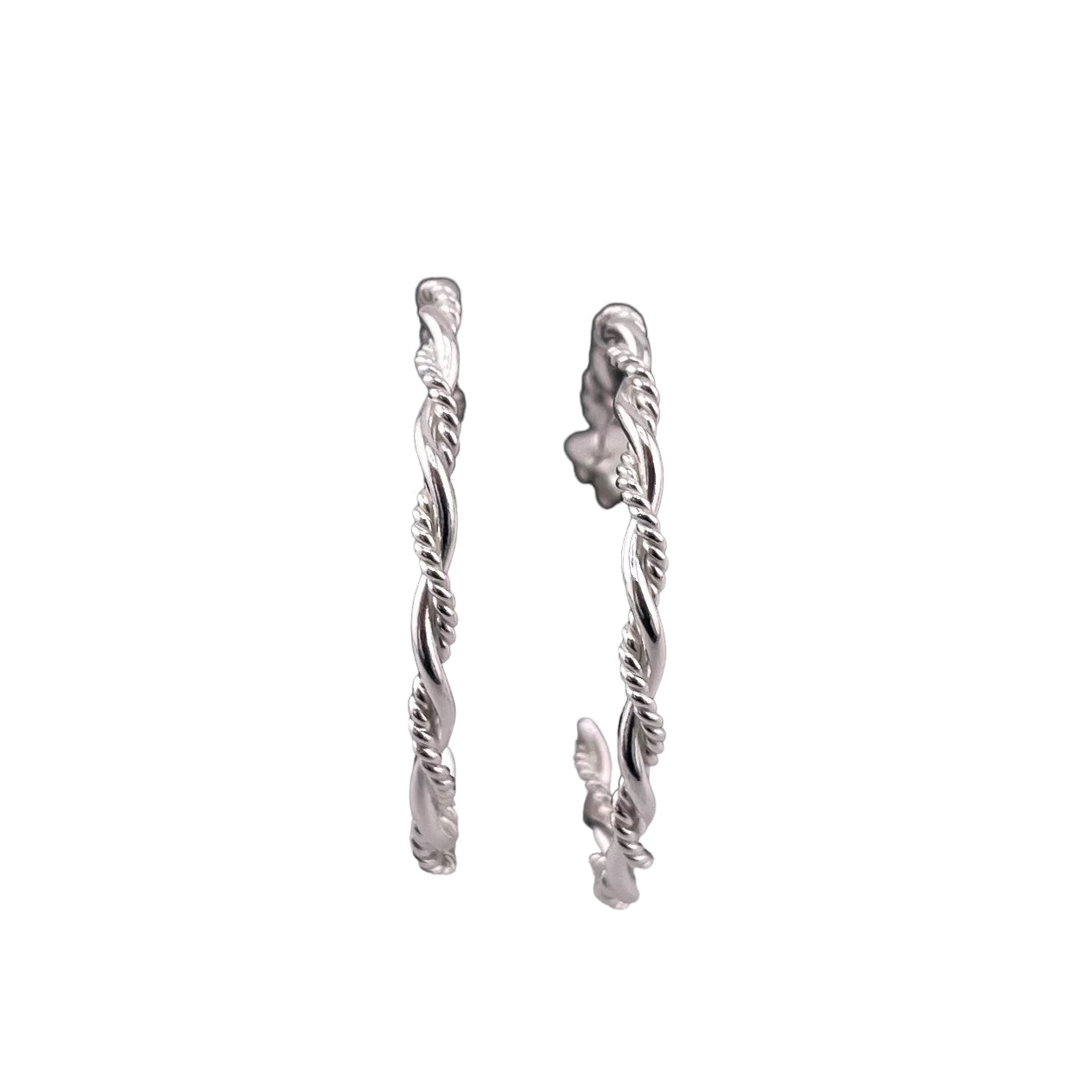 Rope Twist 30mm Hoop Post Earrings Sterling Silver