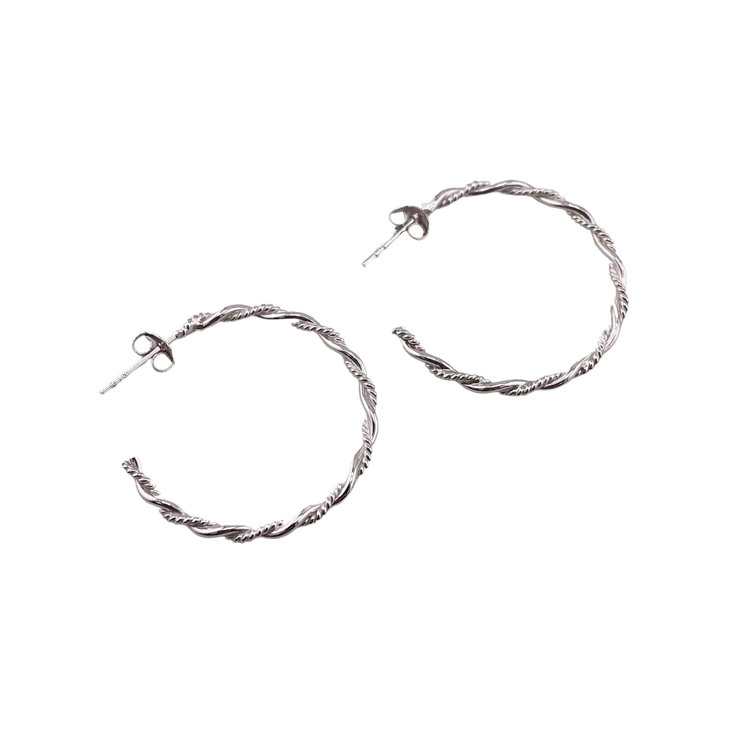 Rope Twist 30mm Hoop Post Earrings Sterling Silver