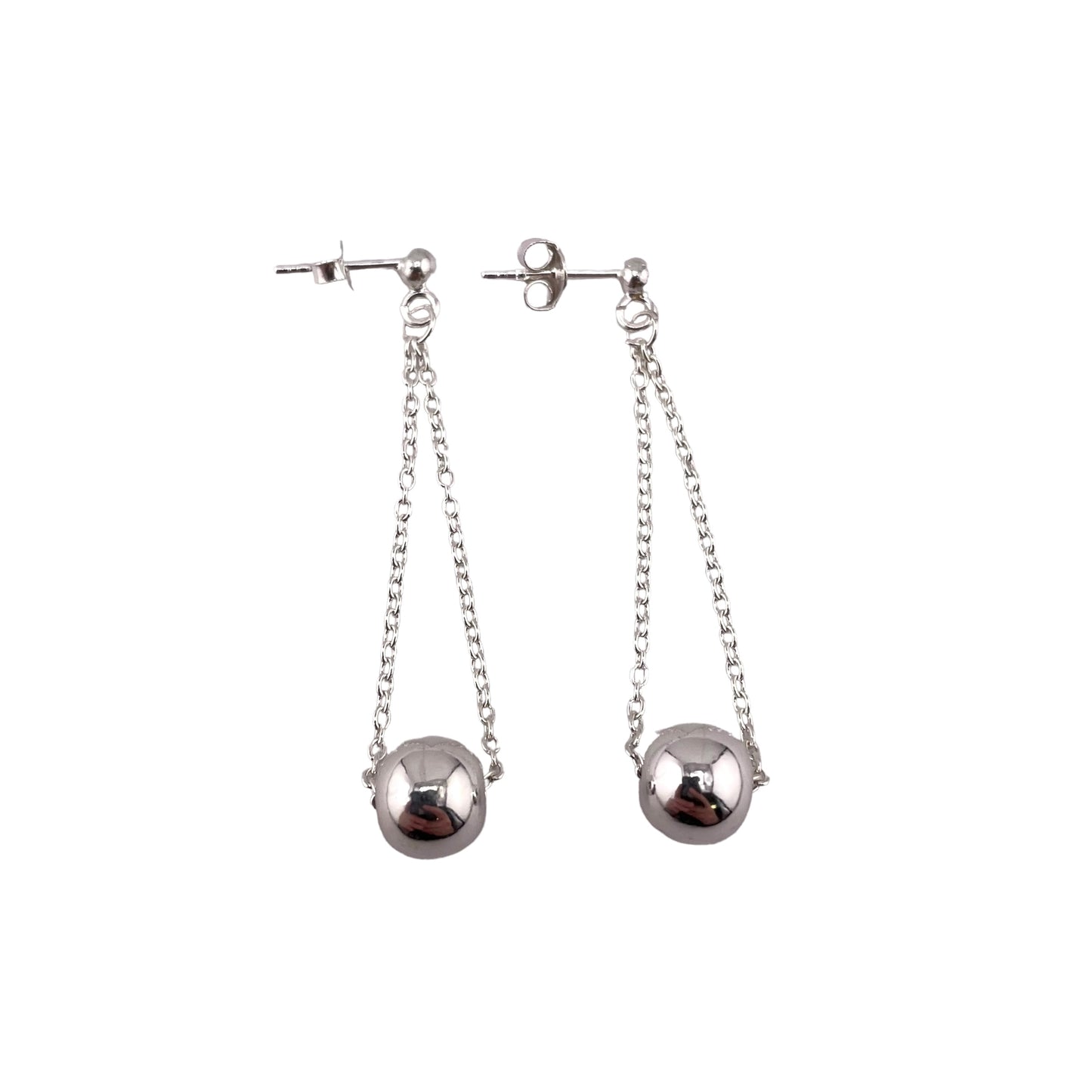 Drop Bead 8mm Rollo Dangle Earrings Sterling Silver