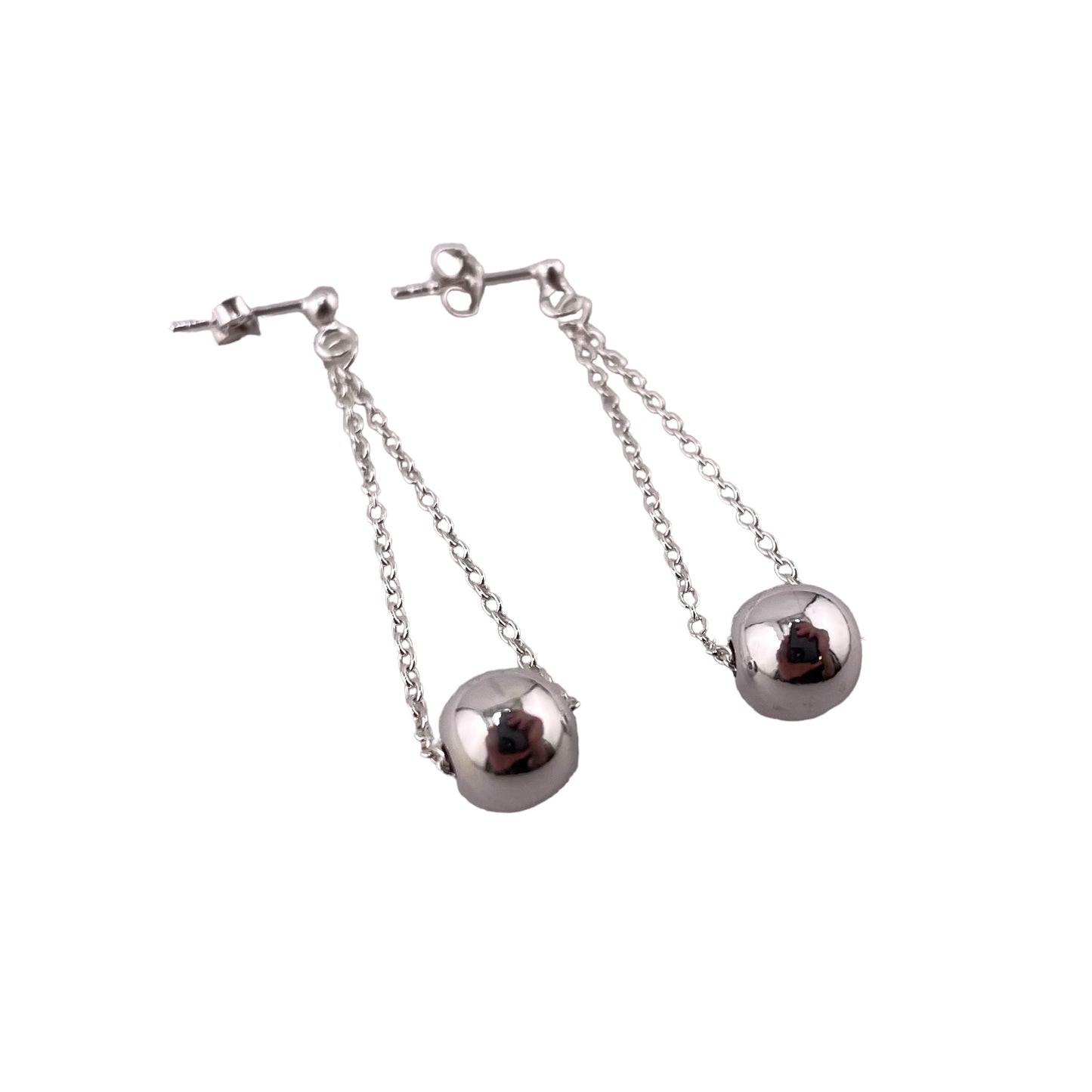 Drop Bead 8mm Rollo Dangle Earrings Sterling Silver