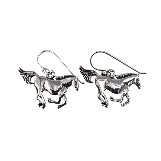 Galloping Horse Earrings Sterling Silver