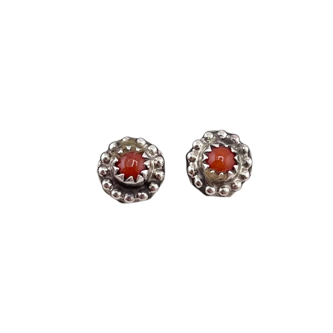 Coral Studded Navajo Post Earrings Sterling Silver