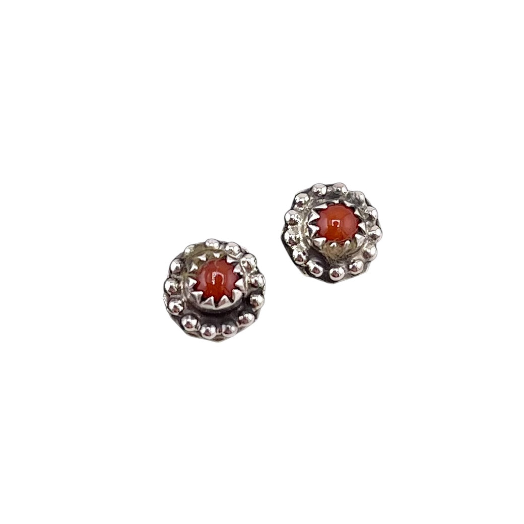 Coral Studded Navajo Post Earrings Sterling Silver