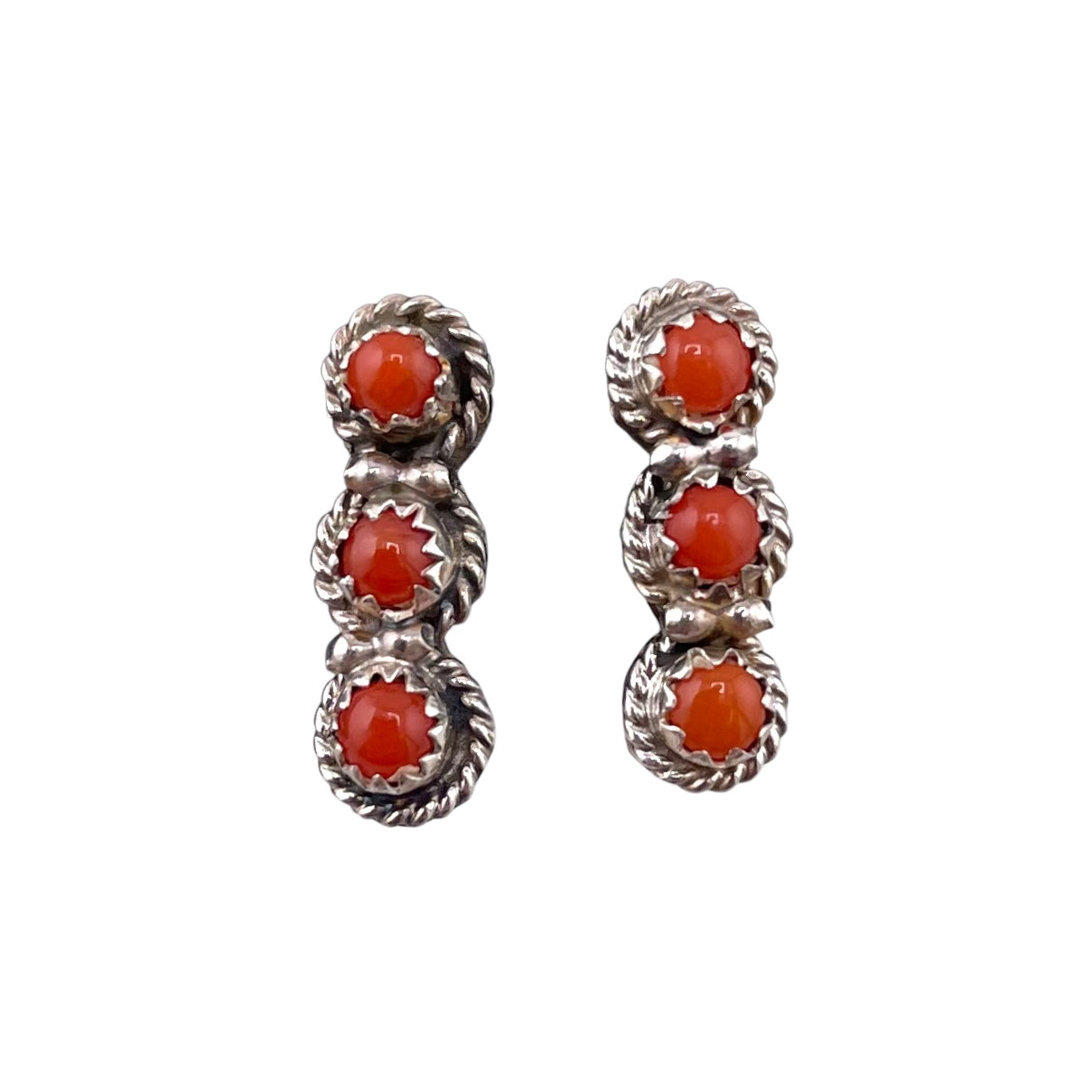 Coral Row Navajo Post Earrings Sterling Silver