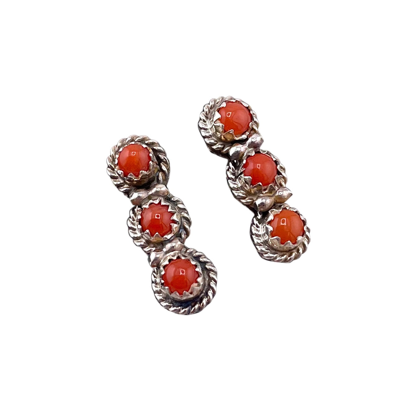 Coral Row Navajo Post Earrings Sterling Silver