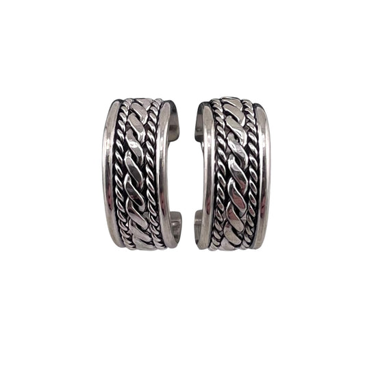 Rope Half Hoop 16mm Navajo Earrings Sterling Silver