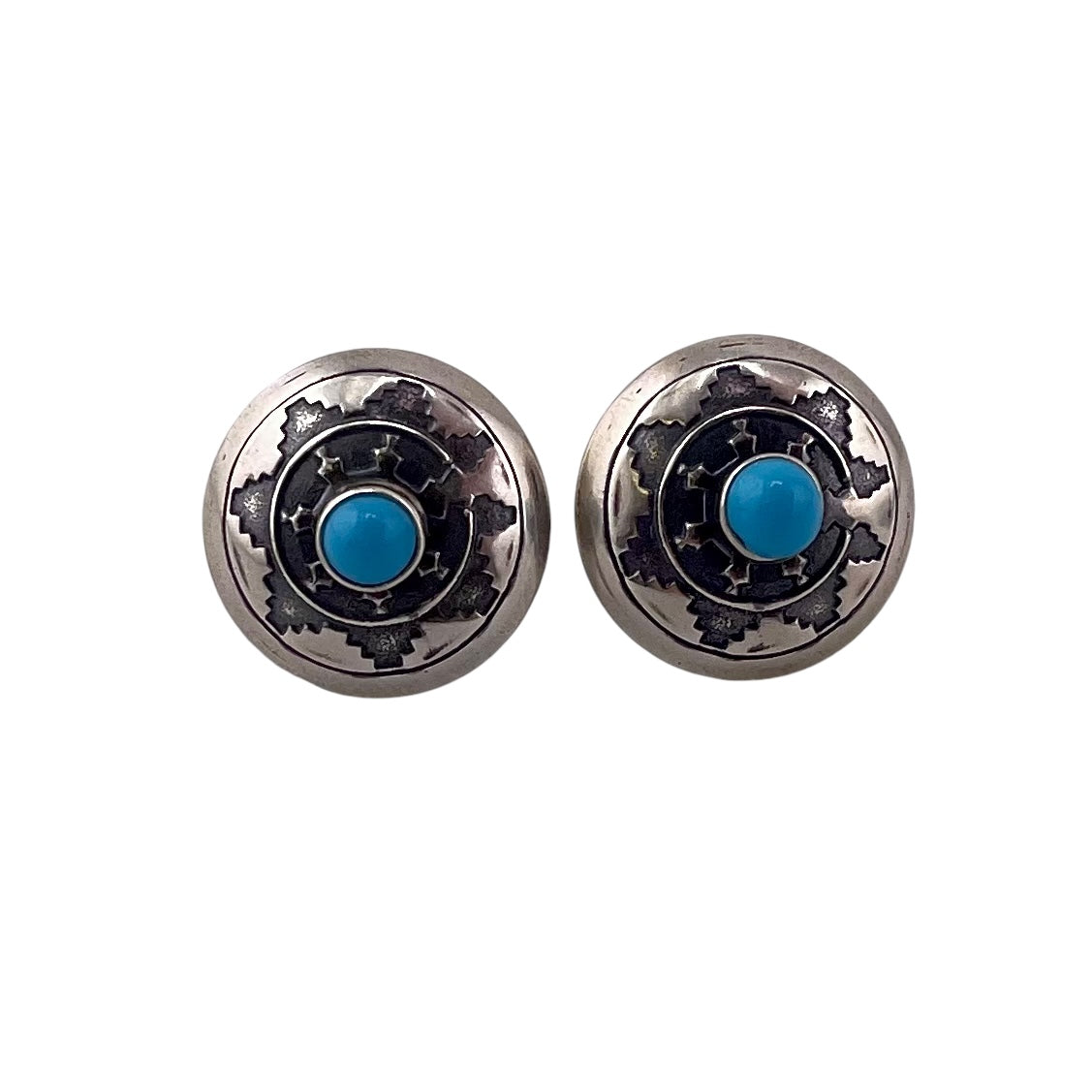 Turquoise Concho Imprint Earrings Sterling Silver