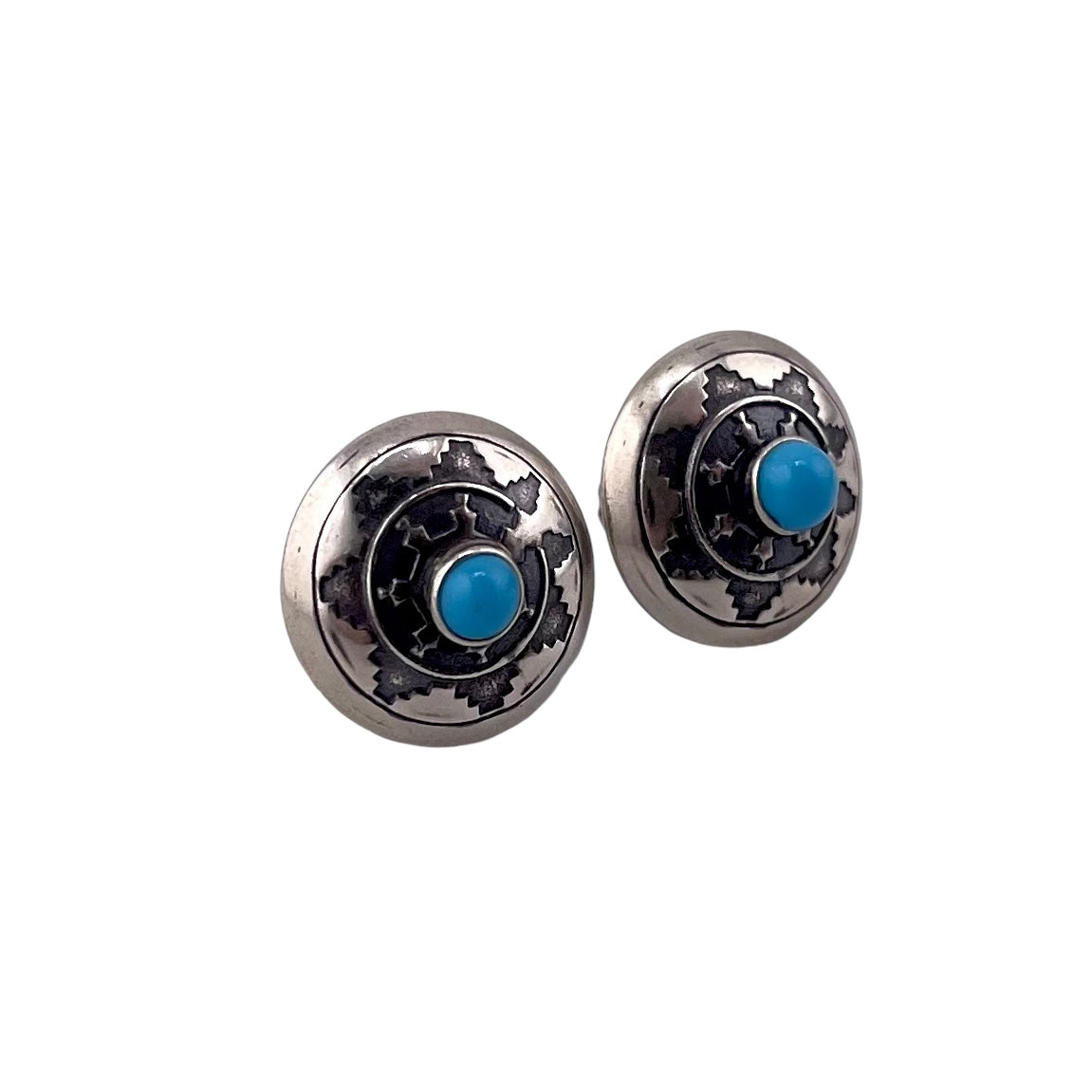 Turquoise Concho Imprint Earrings Sterling Silver