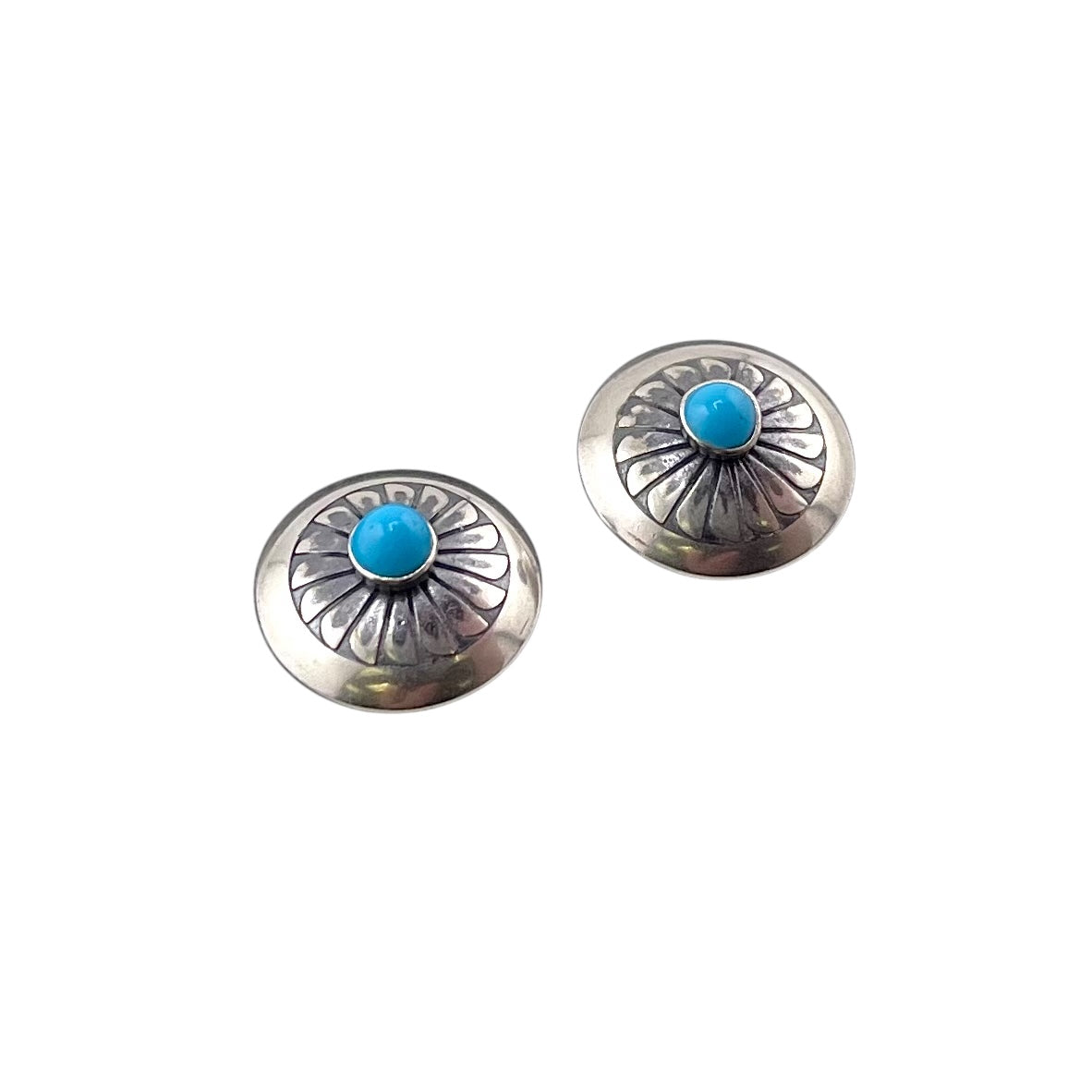 Turquoise Concho Flower Imprint Earrings Sterling Silver