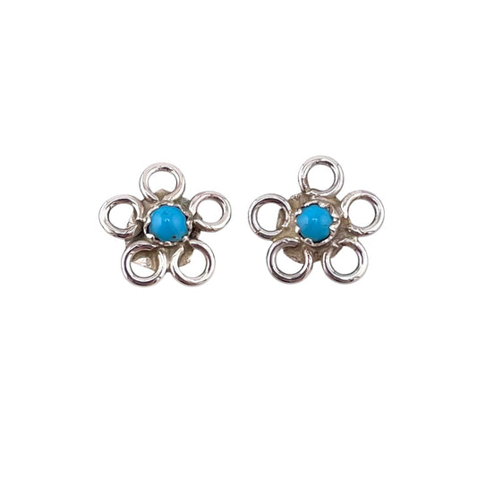 Turquoise Flower Small Navajo Post Earrings Sterling Silver