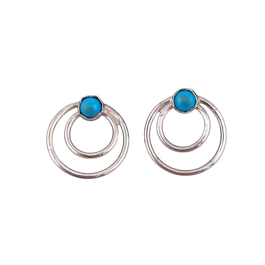 Turquoise Round Wire Navajo Earrings Sterling Silver