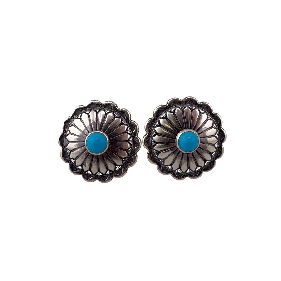 Turquoise Concho Earrings Sterling Silver