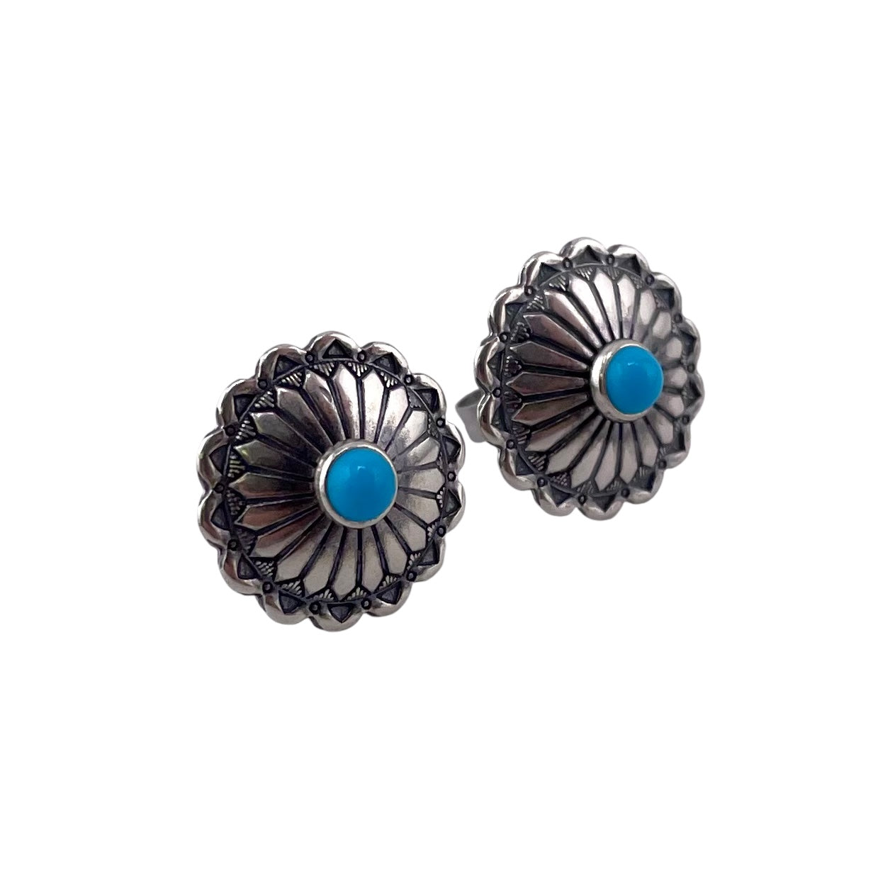 Turquoise Concho Earrings Sterling Silver