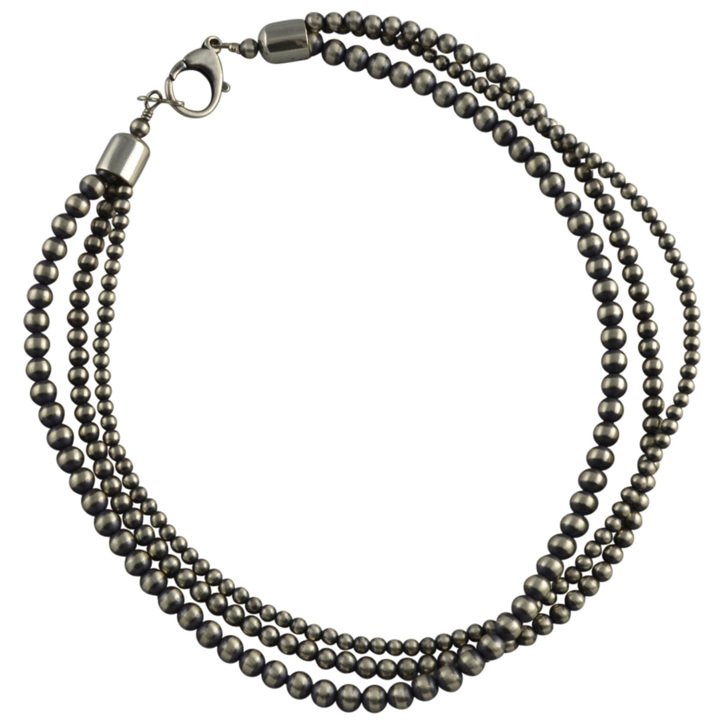 Sterling Silver Desert Pearls Oxidized 3 Strand Mixed Bead Necklace. Available from 14" to 60"