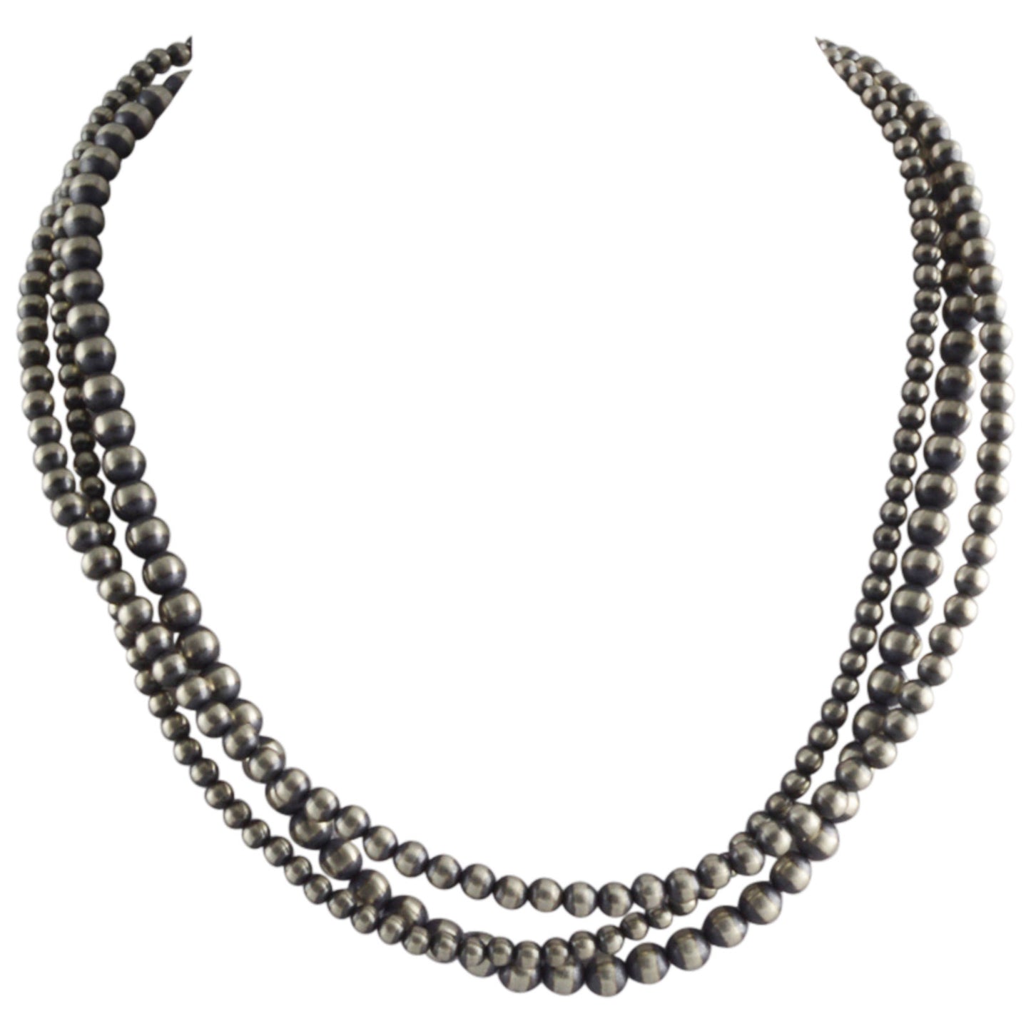 Sterling Silver Desert Pearls Oxidized 3 Strand Mixed Bead Necklace. Available from 14" to 60"