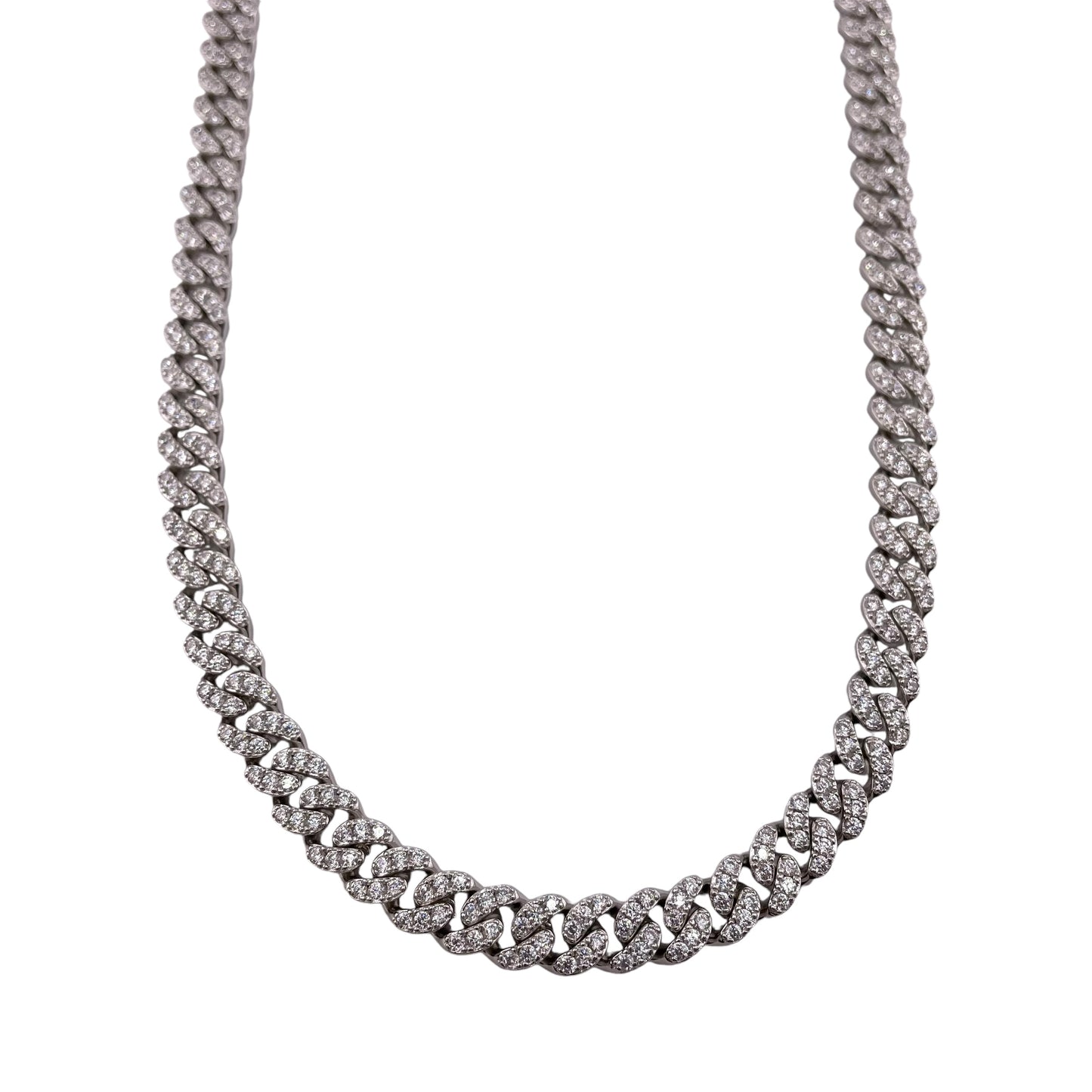 CZ Curb 8mm Rhodium Sterling Silver Chain Bracelet Necklace