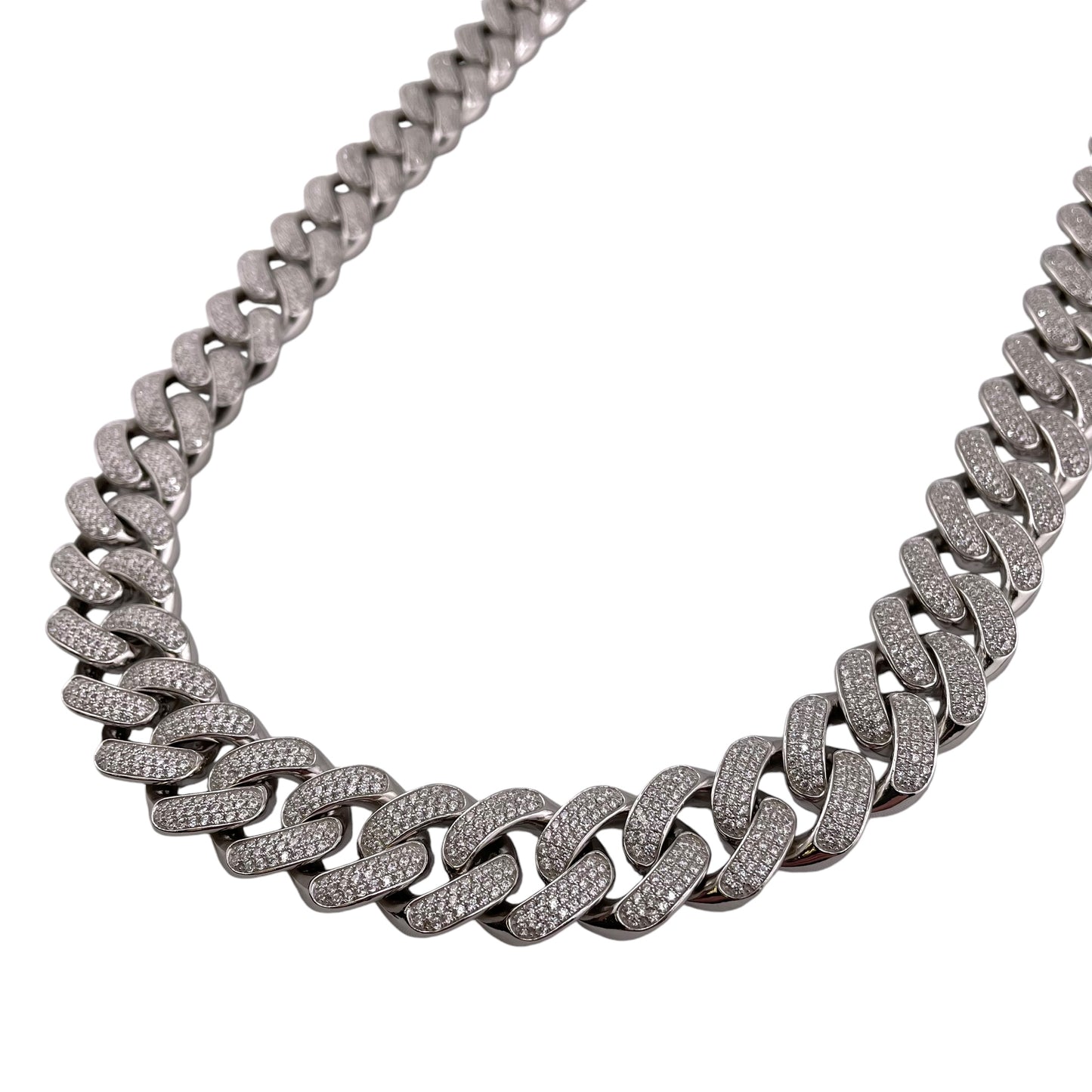 CZ Curb 17mm Rhodium Sterling Silver Chain Bracelet Necklace