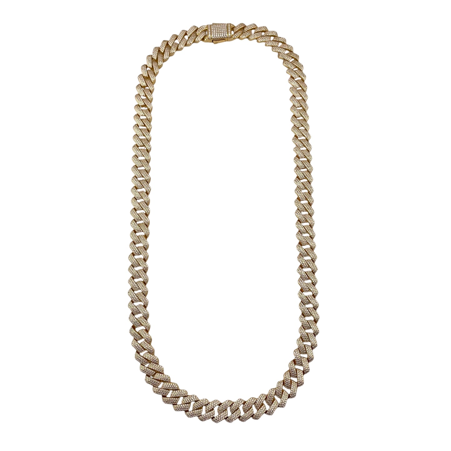 CZ Square Curb 12mm Gold Plated Sterling Silver Chain Bracelet Necklace