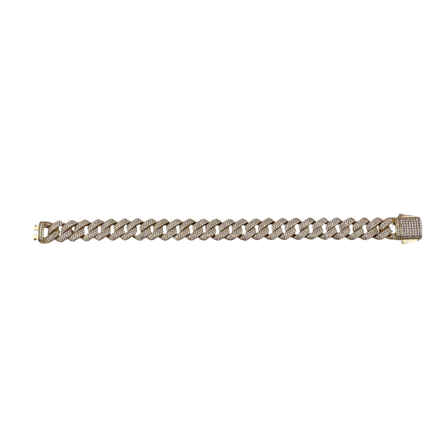 CZ Square Curb 12mm Gold Plated Sterling Silver Chain Bracelet Necklace