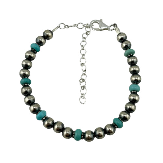 Turquoise Desert Pearl Bead Bracelet Sterling Silver