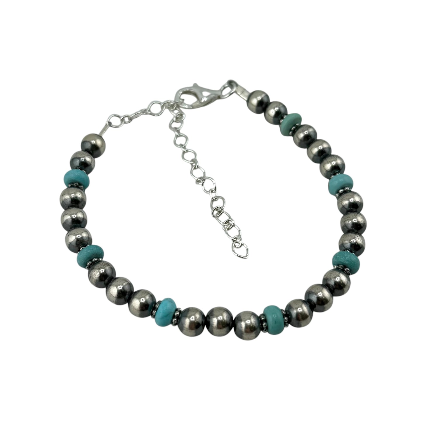 Turquoise Desert Pearl Bead Bracelet Sterling Silver