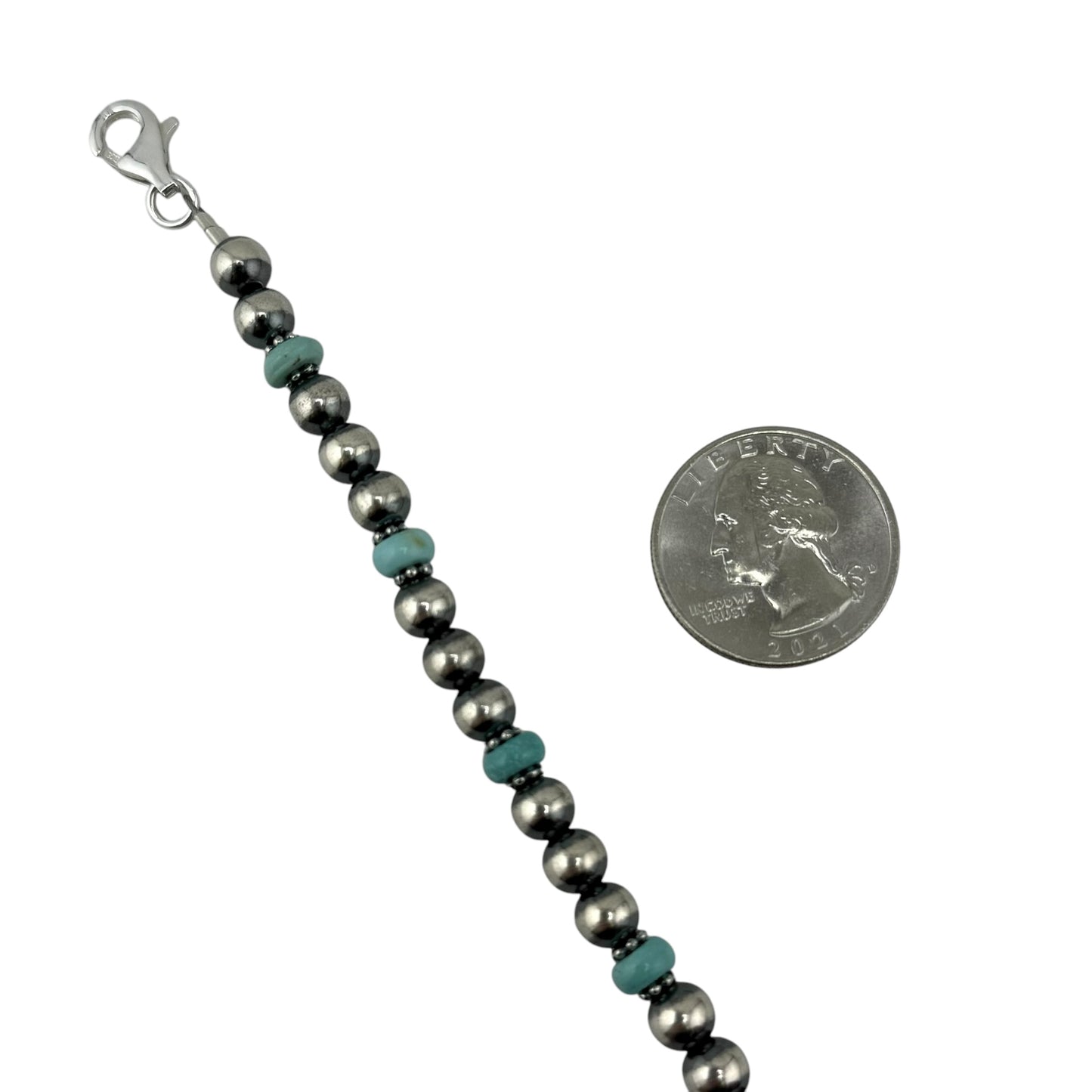 Turquoise Desert Pearl Bead Bracelet Sterling Silver