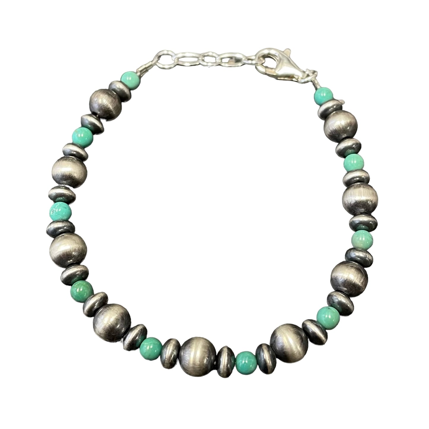 Green Turquoise Desert Pearl Bead Bracelet Sterling Silver