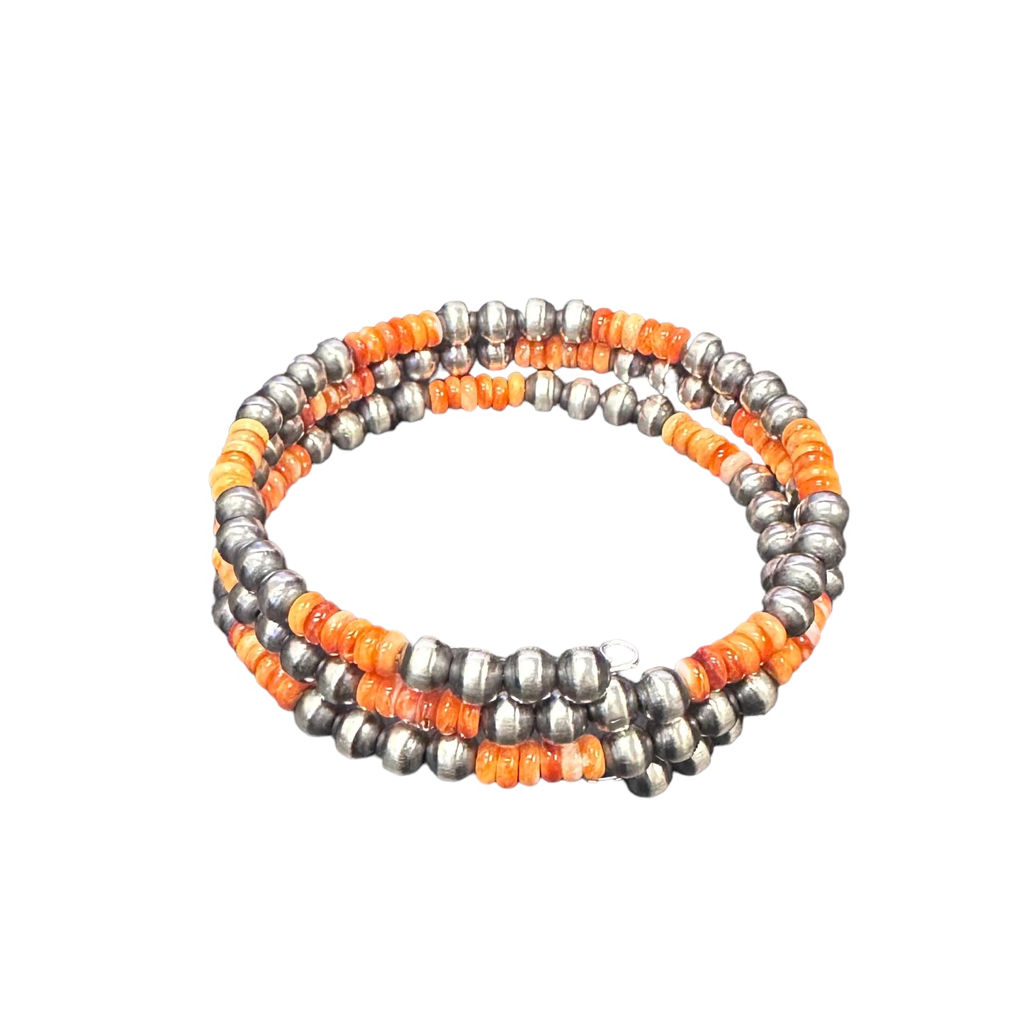 Orange Spiny Oyster Desert Pearls Oxidized Bead Wrap Bracelet Sterling Silver