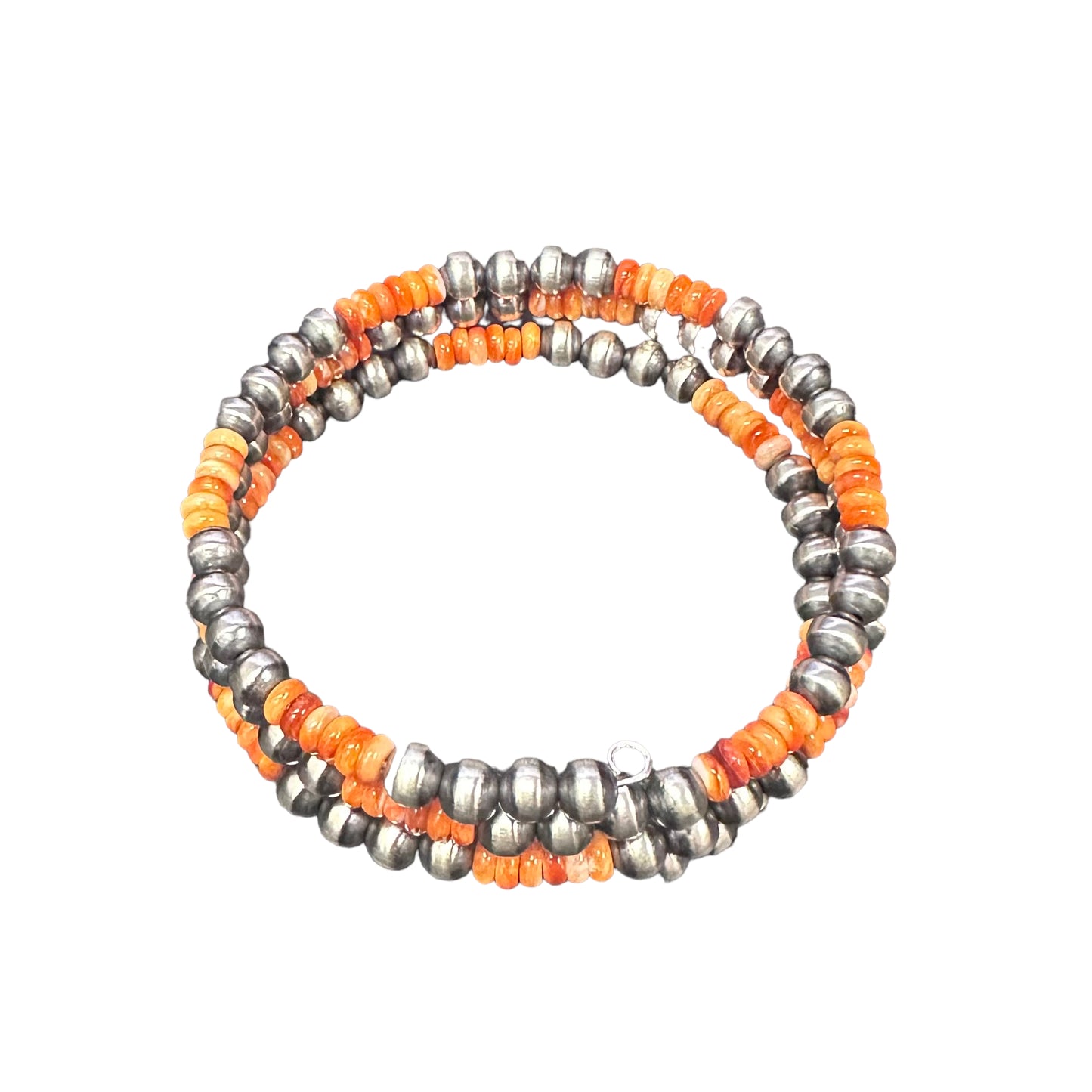 Orange Spiny Oyster Desert Pearls Oxidized Bead Wrap Bracelet Sterling Silver