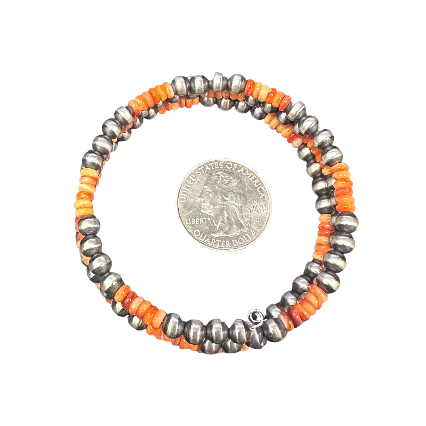 Orange Spiny Oyster Desert Pearls Oxidized Bead Wrap Bracelet Sterling Silver