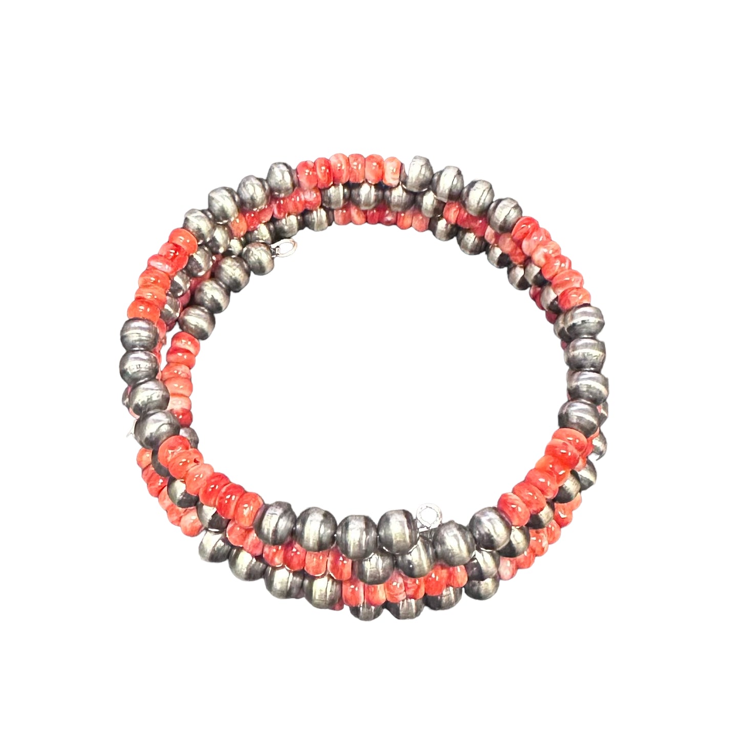 Red Spiny Oyster Desert Pearls Oxidized Bead Wrap Bracelet Sterling Silver