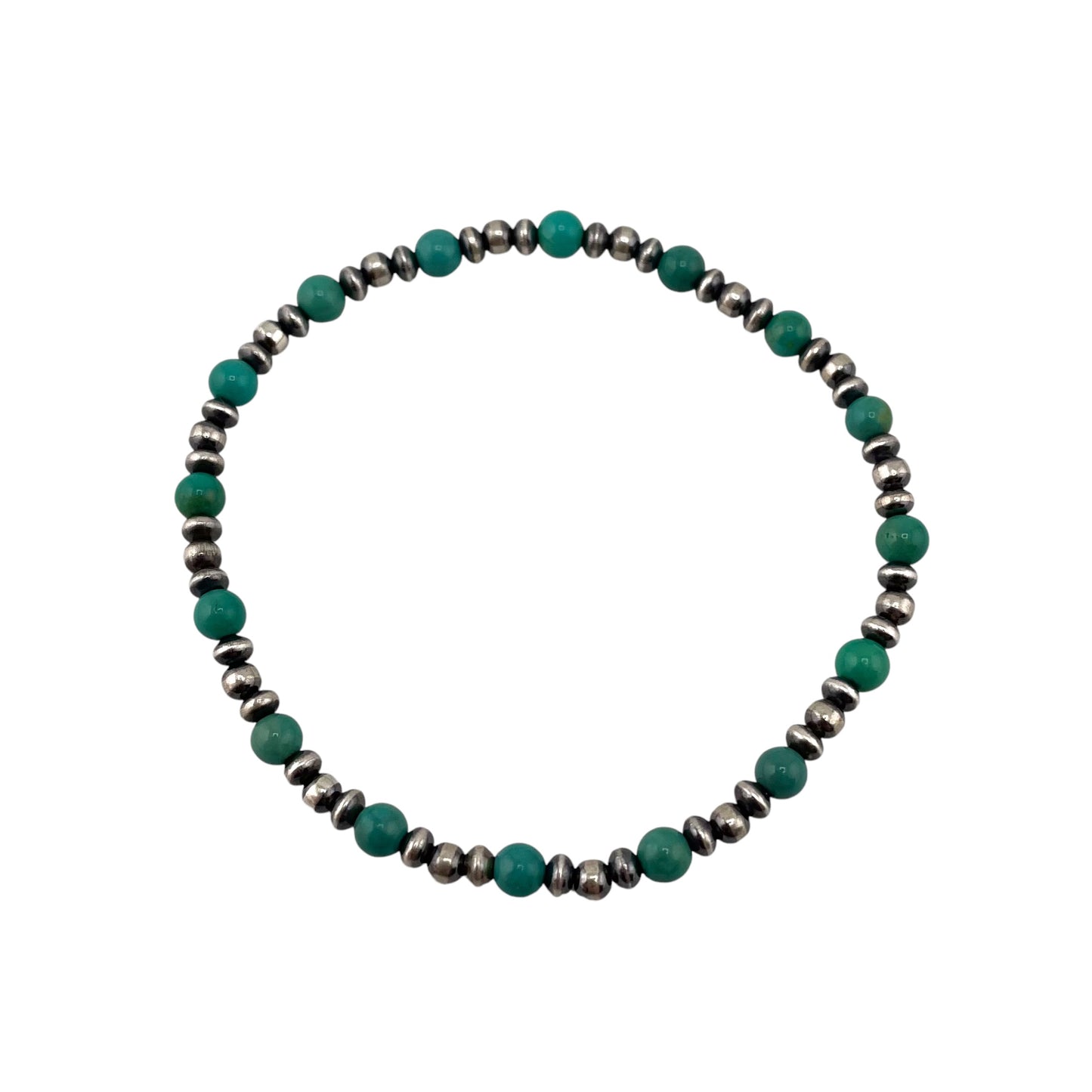 Turquoise Desert Pearls Oxidized Bead Stretch Bracelet Sterling Silver