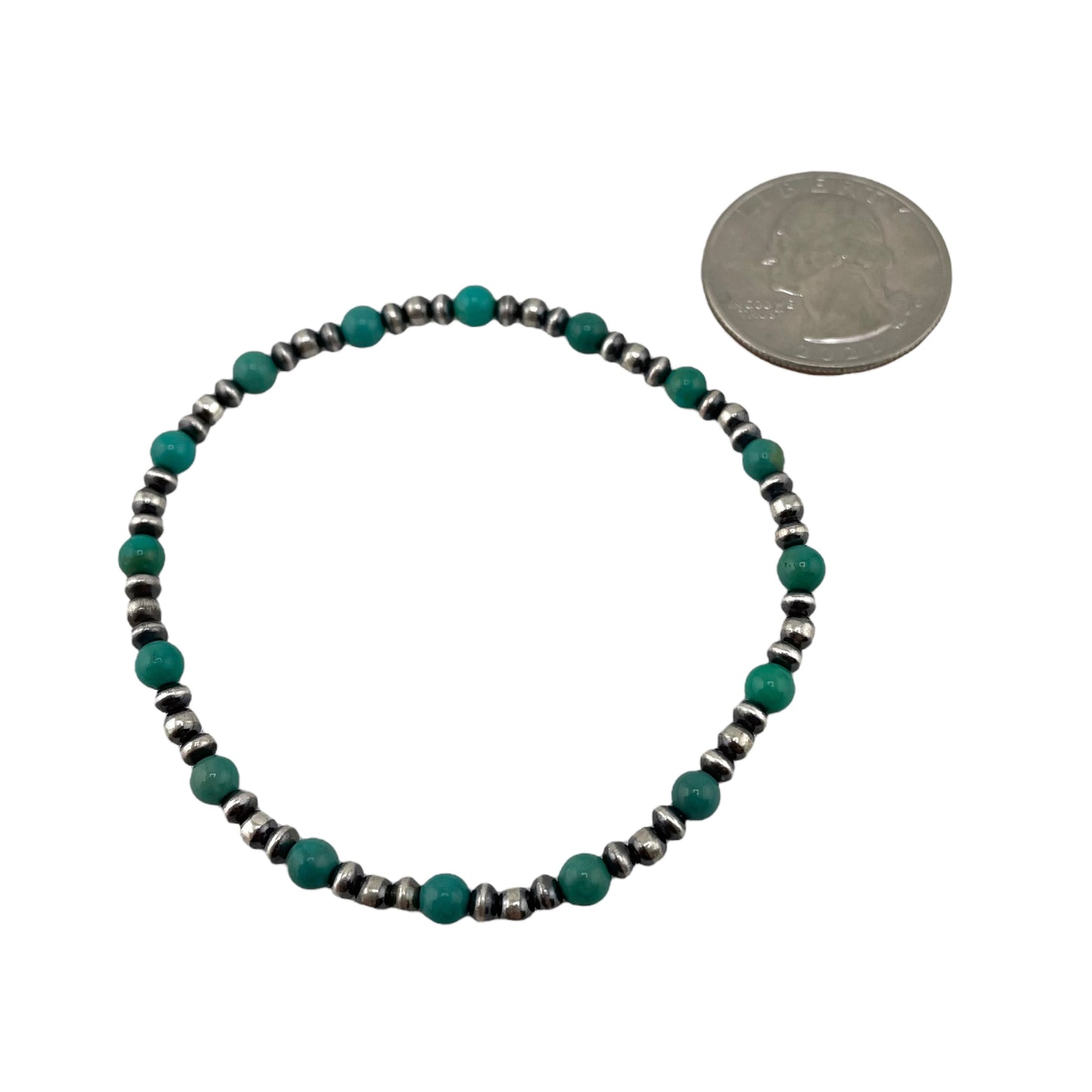 Turquoise Desert Pearls Oxidized Bead Stretch Bracelet Sterling Silver