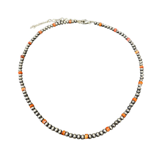 Orange Spiny Oyster Desert Pearl Bead Necklace Sterling Silver