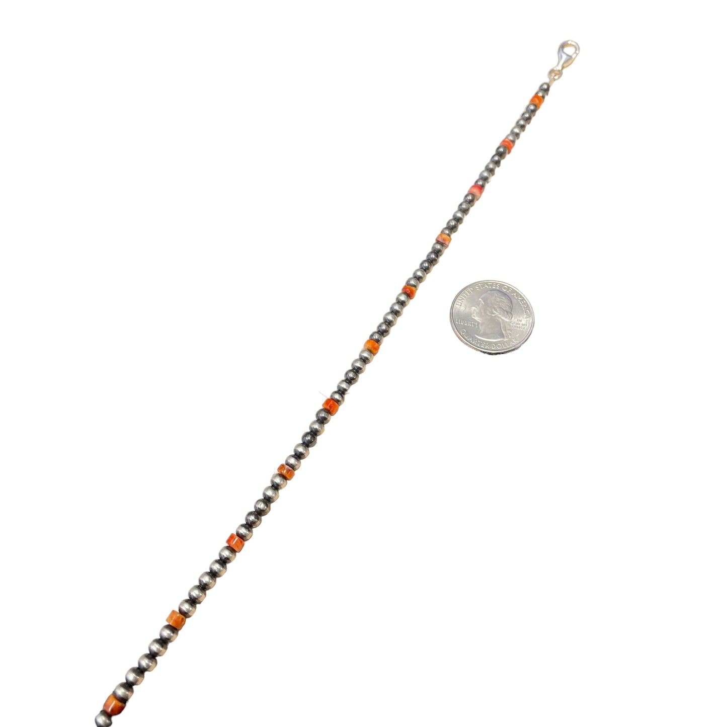 Orange Spiny Oyster Desert Pearl Bead Necklace Sterling Silver